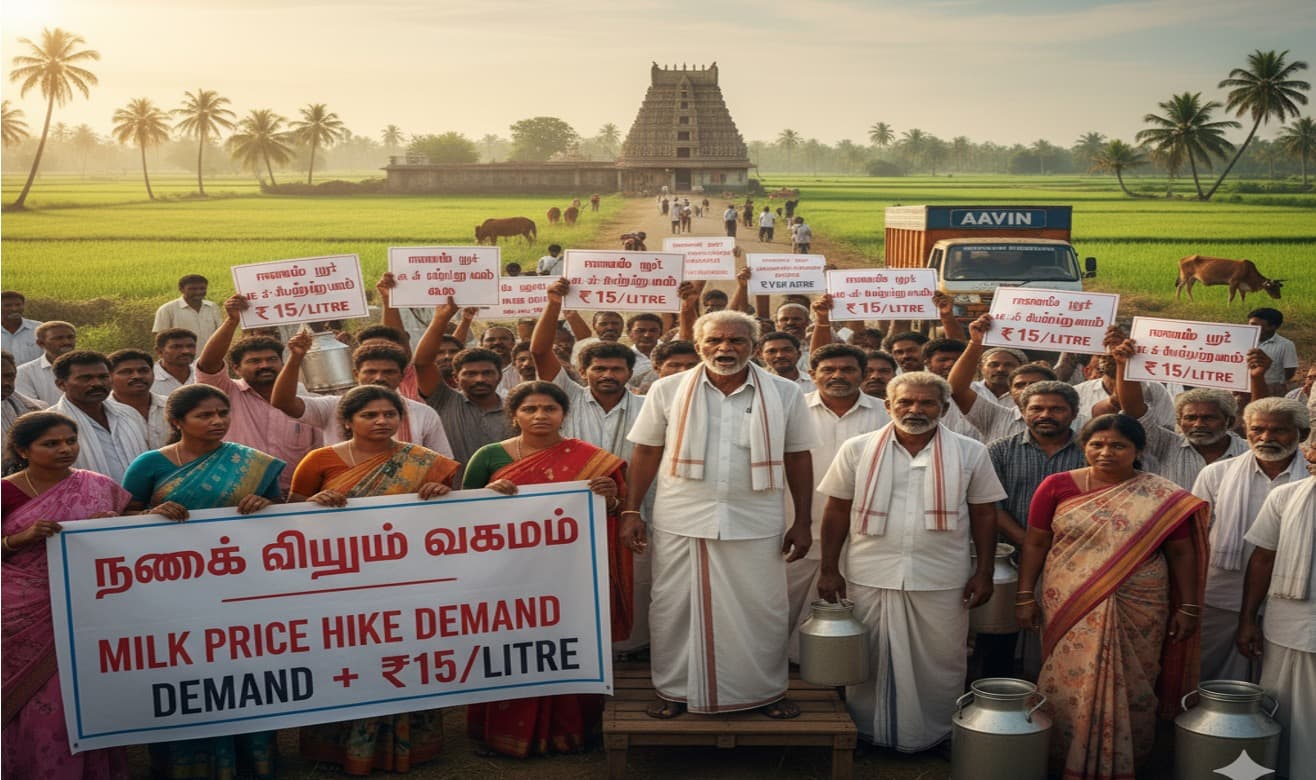 Tamil Nadu Farmers Demand ₹15/L Raise Amid Rising Milk Costs