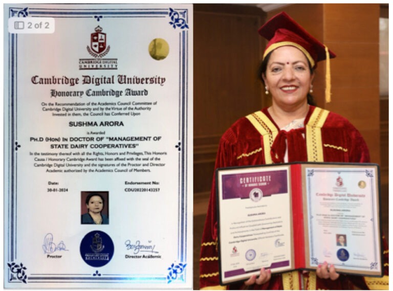 Honorary Doctorate to RCDF Administrators & MD Sushma Arora - Dairy News 7X7